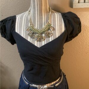 CROO TOP Elegant Black Puff Sleeve Top